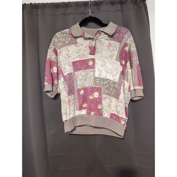The Season Ticket Women's Large Vintage Blouse,‎ Red Floral Shirt, Collared Top - Picture 1 of 7